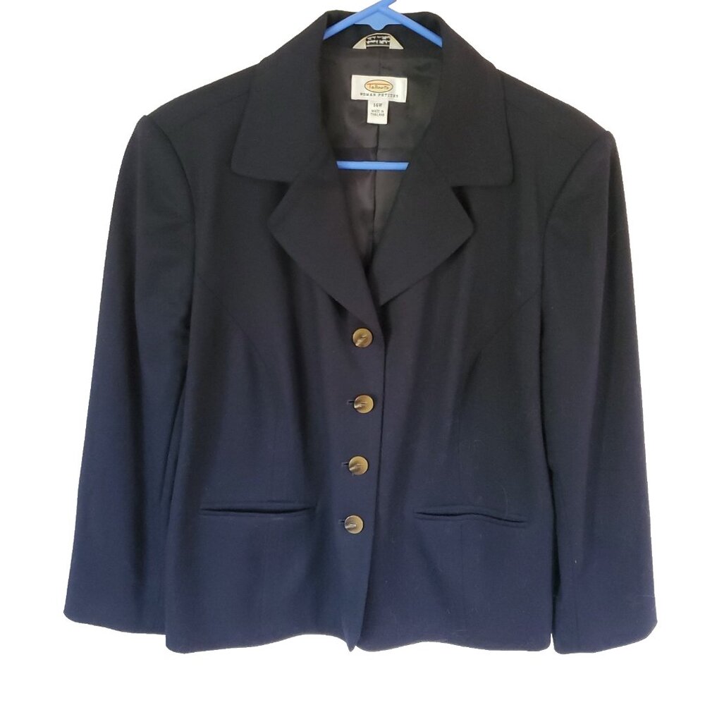 Talbots Womens Blazer Jacket Size 14P Stretch Wool‎ Black Career Academia Office